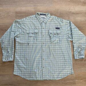 Columbia PFG Super Bahama Shirt, Long Sleeve, Green Plaid, XXL